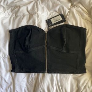Denim Black Cropped Front-Zip Top